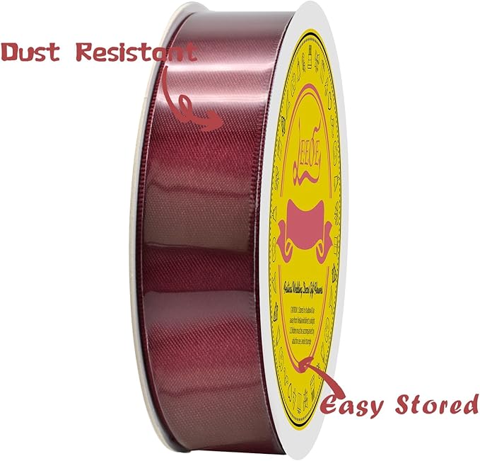 Double Face Sherry Satin Ribbon 7/8 inch X 25 Yards Polyester Sherry Ribbon for Gift Wrapping Very Suitable for Weddings Party Hair Bow Invitation Decorations and More