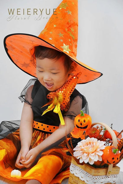Halloween Decor Artificial Flowers Black Roses with Pumpkins, Box Set Fake Flowers for, Indoor and Outdoor Front Party Party Decorations (Halloween Pumpkins are Orange and Black)