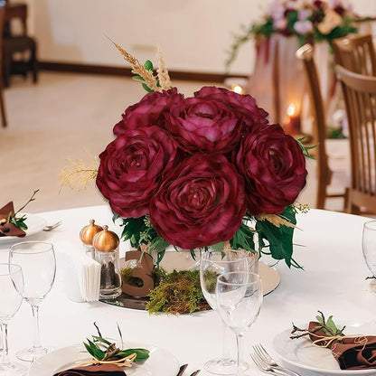 Dark Red Ranunculus Artificial Flowers 6PCS Real Touch Ranunculus Flowers Fake Peonies Artificial Flowers for DIY Wedding Bouquet Party Table Home Decor(Dark Red)