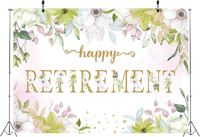 BELECO 7x5ft Fabric Floral Happy Retirement Backdrop Watercolor Leaves Flowers Retirement Background Retirement Party Decorations Banner Photo Booth Shoot Studio Props