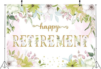 BELECO 10x8ft Fabric Floral Happy Retirement Backdrop Watercolor Leaves Flowers Retirement Background Retirement Party Decorations Banner Photo Booth Shoot Studio Props