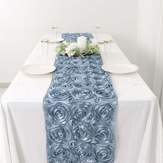 Efavormart Wonderland Rosette Premium Table Runners for Weddings Party Banquets Decor Fit Rectangle and Round Table - Dusty Blue