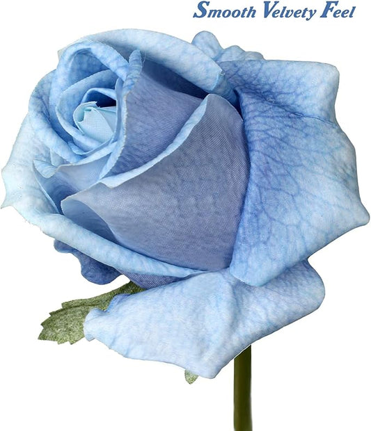 Artificial Realistic Roses Blue Flowers 24" Real Touch Silk Roses Bouquet Long Stems Rose for Flower Arrangement Fake Roses Decor for Home Party Wedding Table Centerpieces Roses Realistic - 5 Pcs