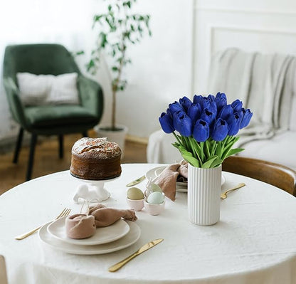 IPOPU 24 PCS Royal Blue Flowers Tulips Artificial Flowers Real Touch Blue Tulips Faux Flowers for Home Table Decor Wedding Bouquet Party Baby Shower Centerpieces Bridal Bouquet Decor (Blue)