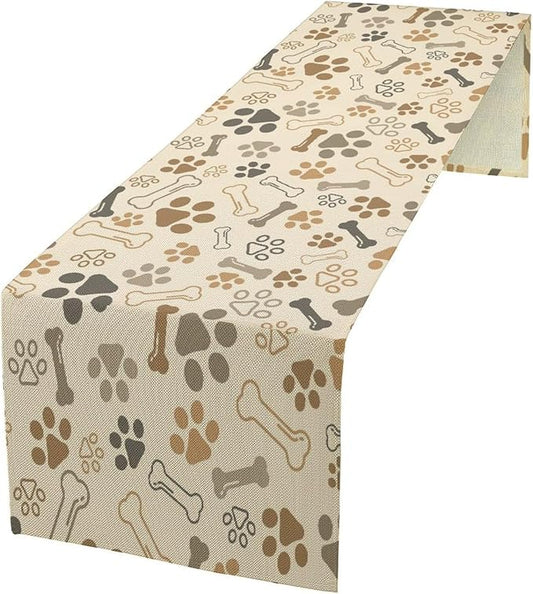 Dog Paw Table Runner,Kids Teens Cute Pet Animal Footprint Theme Pattern Print Tablecloth Burlap for Hotel Indoors Outdoor Dining Room Kitchen Home Decor,W13X L90 in