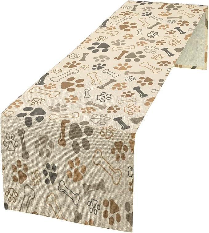 Dog Paw Table Runner,Kids Teens Cute Pet Animal Footprint Theme Pattern Print Tablecloth Burlap for Hotel Indoors Outdoor Dining Room Kitchen Home Decor,W13X L70 in