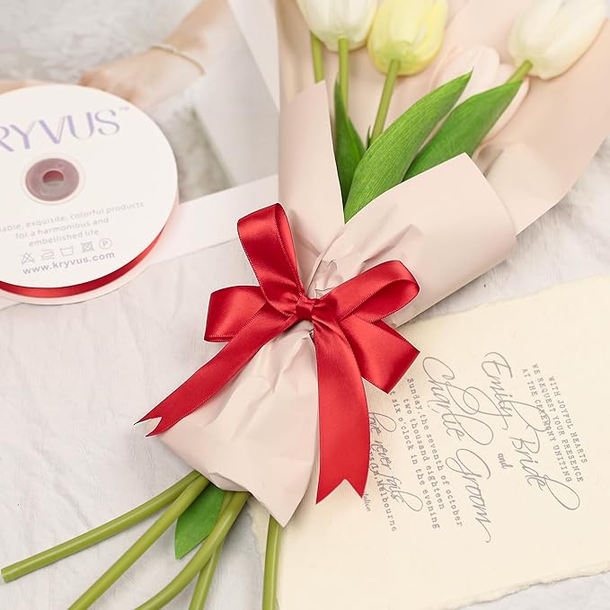 Red Satin Ribbon, Double Faced 1 Inch X 50 Yards Red Ribbon, Premium Satin Ribbon for Gift Wrapping, Crafts, Hair Bow Making, Sewing, Flower Bouquet, Wedding Party Decor