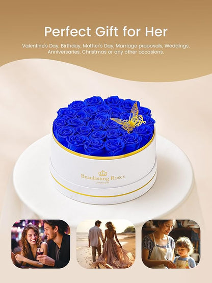 Preserved Roses Forever Flowers Real Roses in a Box Mother's Day Birthday Flowers for Her Mom Women Wife Valentine's Day, 27 Royal Blue Roses