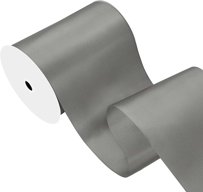 Silver Satin Ribbon 4 inch X 15 Yards Polyester Ribbon for Gift Wrapping Very Suitable for Weddings Party Hair Bow Invitation Decorations and More