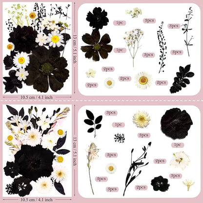 95 Pcs Black Pressed Dried Flowers for Resin, Real Natural Bulk Dry Wildflowers Leaves Perfect for Epoxy Molds, DIY Crafts, Soap Candles Jewelry Making, and Home Decor