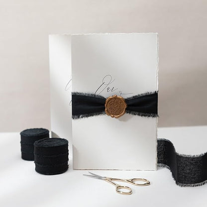 Black Ribbon 1-1/2" x 15Yd Handmade Fringe Cotton Ribbons for Wedding Invitations, Bridal Bouquets Wrapping, Bow Making DIY Crafts Home Decor for Halloween