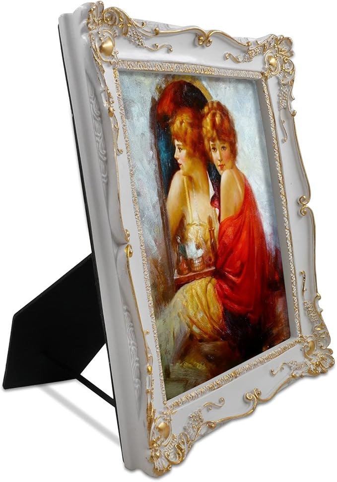 SIMON'S SHOP Vintage Picture Frames 8x10 for Wall and Tabletop, 8x10 Photo Frame in White with Gold Accents, Baroque Style Gallery Wall Frame