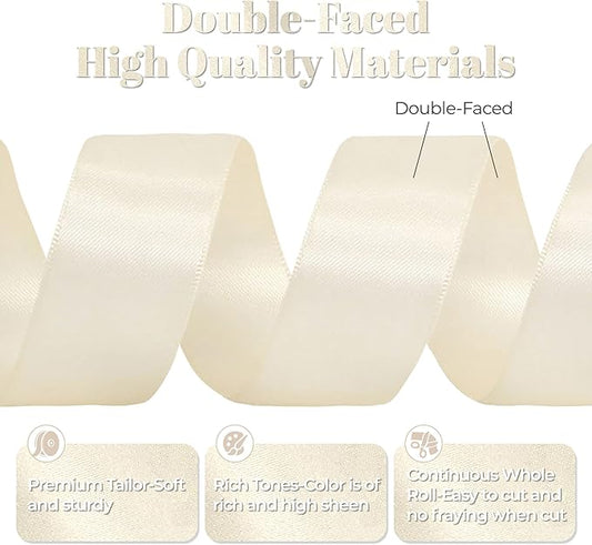 Cream Satin Ribbon, Double Faced 1 Inch X 50 Yards Cream Ribbon, Premium Satin Ribbon for Gift Wrapping, Crafts, Hair Bow Making, Sewing, Flower Bouquet, Wedding Party Decor