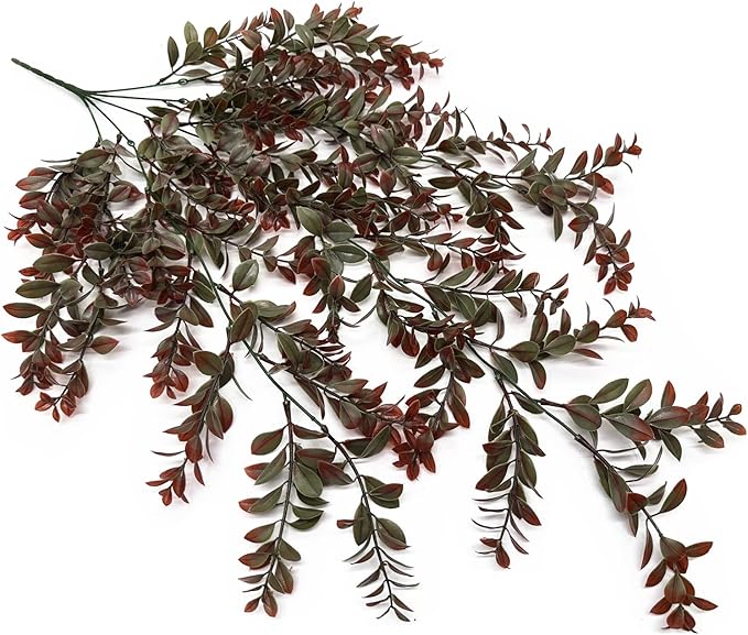 Artificial Hanging Ivy, Fake Reddish Brown Leaves Vines Plastic Plants Greenery UV Resistant Plant for Indoor Outdoor Garden Office Bathroom Decor Wedding Party Baskets DIY Decoration Red 2 Pack