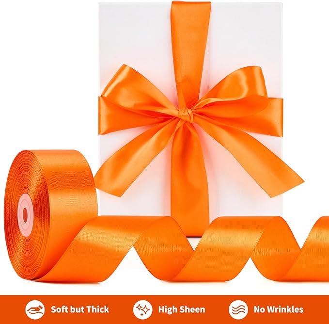1-1/2 Inch Wide Torrid Orange Satin Ribbon, 50 Yards Solid Polyester Fabric Ribbon for Roses Making, Gift Wrapping, Christmas, Wedding Decorations, Crafts, Bows, Flower Bouquets