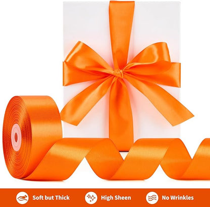 1-1/2 Inch Wide Torrid Orange Satin Ribbon, 50 Yards Solid Polyester Fabric Ribbon for Roses Making, Gift Wrapping, Christmas, Wedding Decorations, Crafts, Bows, Flower Bouquets