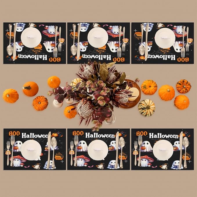 Halloween Ghosts Pumpkin Cute Placemats Set of 1 PVC Vinyl Non Slip Table Mats Heat Resistant Place Mats Washable Wipeable Dining Table Mat for Kitchen Decor Party Indoor Outdoor Decorative Gift