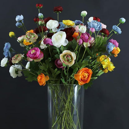 Artificial Silk Flowers Persian Buttercup Bicolor Ranunculus Flower 5 Pcs,Suitable for core Decoration,Wedding Floral Creation,Flower Arrangement DIY Project,Interior Decor（Green）