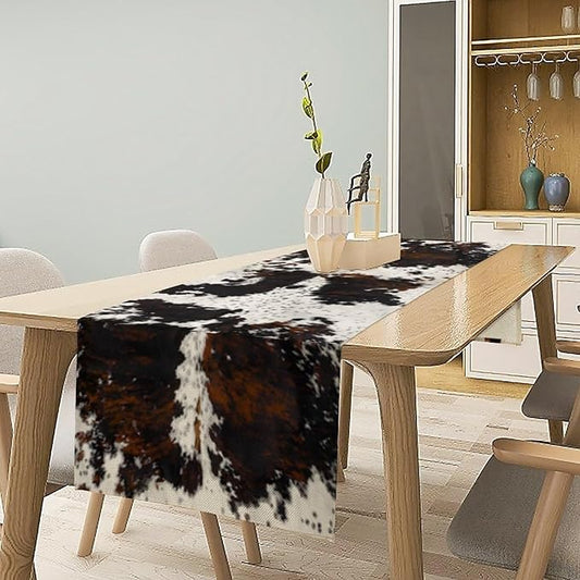 Cow Print Table Runner, Black White Cowhide Print Western Style Table Runner Country Farmhouse Cottage Cow Patten Table Decoration for Home Kitchen Dining, 13x60 Inch