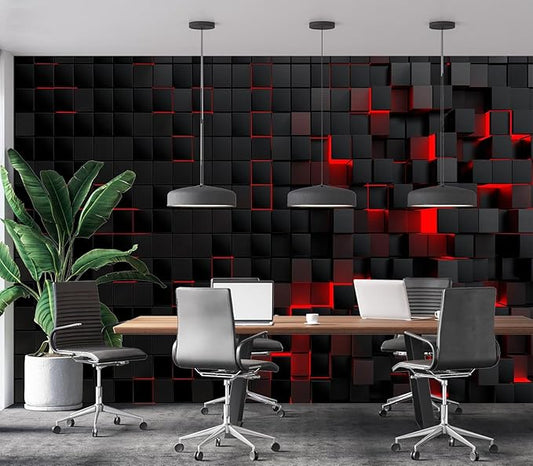 Eierme-Black and red Square Background Mural Wallpaper Peel and Stick 90" x 67"