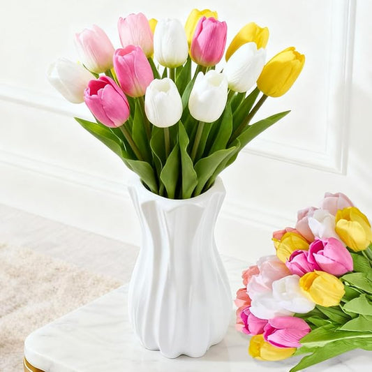 Artificial Flowers Mother's Day Easter Valentine's Day Gifts, Artificial Flowers Fake Tulips Flowers Home Kitchen Wedding Table Decorations a Bunch of 20 Multi Color Tulips