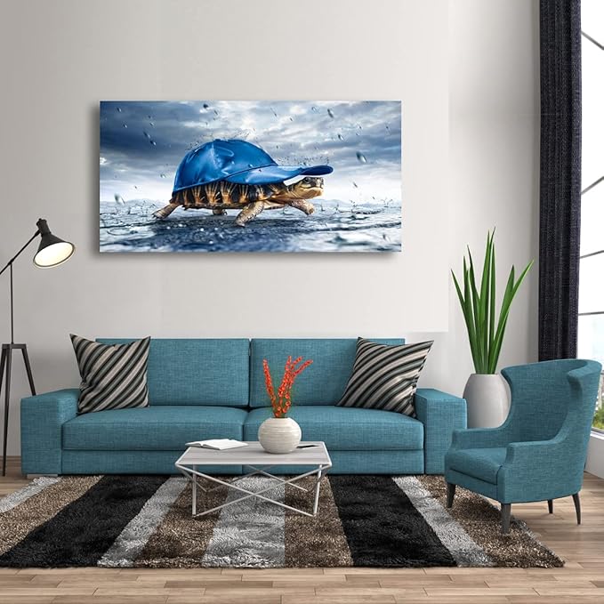 Lovely Sea Turtle Picture Canvas Wall Art for Bathroom Decor,Animal Canvas Print Paintings Artwork for Living Room Home Office Kitchen Wall Decoration,Stretched 20x40 inches Framed Ready to Hang