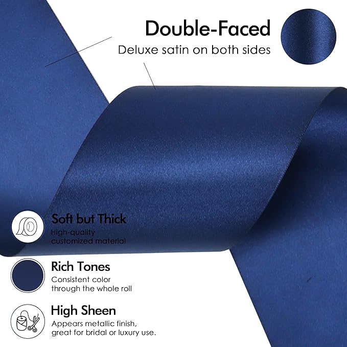 MEEDEE Navy Satin Ribbon Lux Double Faced Satin Ribbon 3 Inch Navy Blue Ribbons by 10 Yards Navy Blue Ribbons for Christmas Tree, Flower Bouquet, Weddings, Bow Making, Holiday Decorating