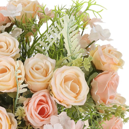 3 Pcs Artificial Rose Flowers Fake Rose Silk Bouquet Plastic Flower Arrangements Wedding Decoration Faux Floral Table Centerpieces Home Decorations(Pink)