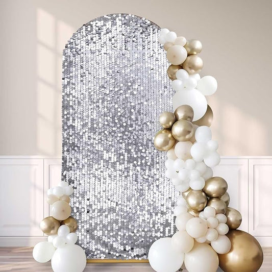 Fanqisi Silver Payette Sequin Arch Covers: 6.6FT Arch Backdrop Cover Gold Sparkly Backdrop Cover for Party Bridal Shower Decor