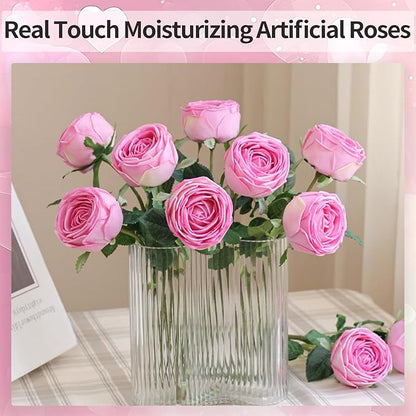 5Pcs Rose Real Touch Artificial Silk Flowers with Stems - Lifelike Latex Austin Rose Peony for Wedding Bouquets, Home Decor, DIY Floral Arrangements