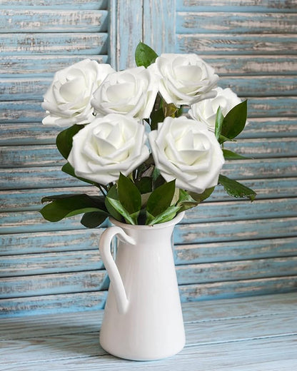 JOYLEX Artificial Flowers Realistic Roses, 50pcs Real Looking Fake Roses with Stem for DIY Wedding Bouquets Centerpieces Bridal Shower Party Home Romantic Decorations (Regular 3" - 50pcs, White)