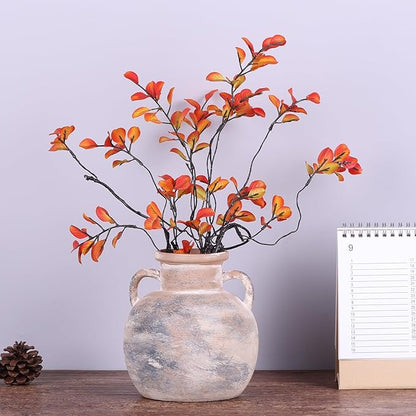 5.9in Rustic Ceramic Farmhouse Flower Small Vase, Beige Terracotta Pottery Decorative Vases Distressed, Round Vases with Handles for Home Wabi Sabi Coffee Table Entryway Decor or Kitchen Utensils