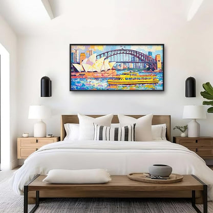 Extra Large Sydney Opera House Framed Wall Art for Living Room,Oversized Abstract Harbour Bridge Cityscape Pictures Wall Decor,Canvas Print Painting Modern Artwork Bedroom Office Bathroom 60L x 30W