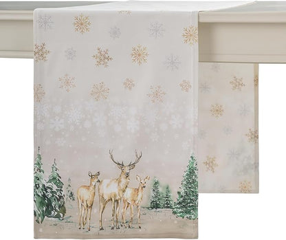 Maison d' Hermine Table Runner 100% Cotton Double Layer Table Runners 72 inches Long for Thanksgiving Christmas Decorations Home Kitchen Dining Party Wedding (Deer in The Woods, 14.5" x 72")