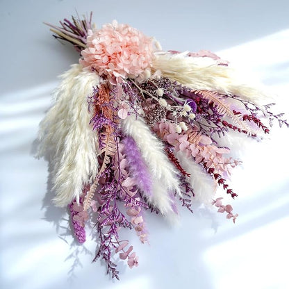 MUYEJI Natural Dried Flowers Pampas Grass Bouquet, Boho Home Table Decor, White & Purple Pampas Grass, Fluffy Dried Flower Arrangement for Table Centerpiece, Home Office Wedding Decorations