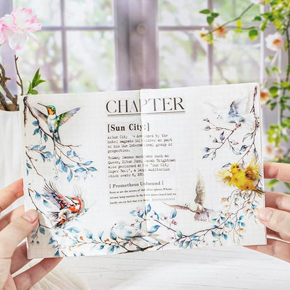 TIAMECH Flowers Birds Sing PET Stickers - 120 Pcs Feather Blossom Branch & Sparrow Pigeon Song Design, Waterproof Sticker for Journaling & Scrapbooking, Junk Journal Supplies, Ephemera & DIY Crafts