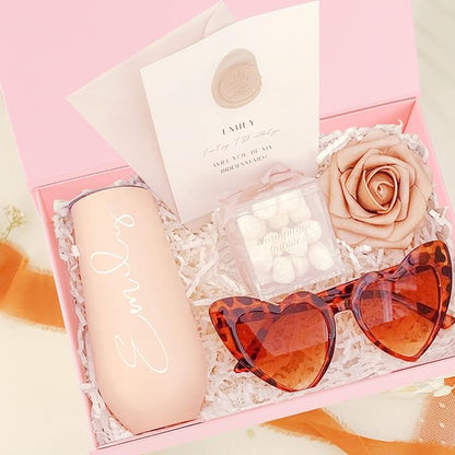 Aimyoo Pink Collapsible Gift Box with Magnetic Closure Lids 10.5x7x3 in, Bridesmaid Groomsman Proposal Boxes, Rectangle Storage Box 5 Pack