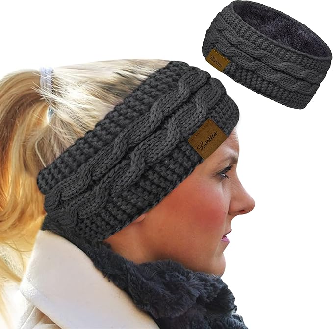 Loritta Womens Ear Warmers Headbands Winter Warm Fuzzy Cable Knit Head Wrap Fleece Lined Gifts