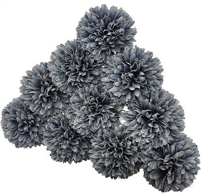 10Pcs Artificial Fake Flower Plants Silk Chrysanthemum Ball Hydrangea Arrangements Wedding Bouquets Decor Home Kitchen Garden Party Table Floral Centerpieces DIY (Gray)