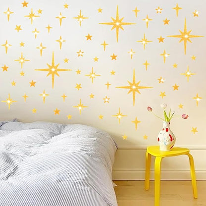 AOWDIAO Glitter Gold Star Peel and Stick Wall Decals - 120 Pcs, Assorted Shapes & Sizes for Room Decor