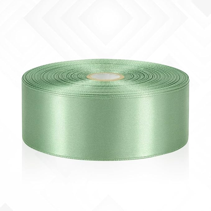 Sage Green Satin Ribbon 1-1/2 Inch 60 Yards Sage Green Fabric Ribbons for Gift Wrapping, Floral Arrangement, Crafts, Hair Accessories, Festival
