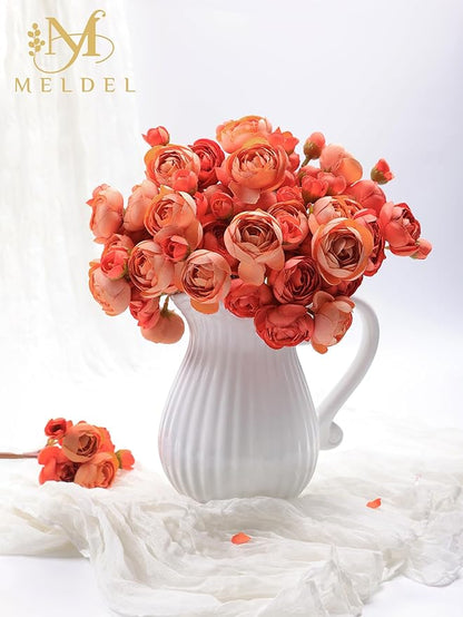 Meldel 32Pcs Ranunculus Artificial Flower, Burnt Orange Faux Ranunculus Flowers for DIY Bouquet, Rose Bulk Fake Peony Wedding Filler Flowers for Centerpieces Arrangements Bridal Shower Decorations