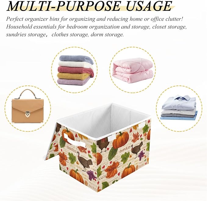susiyo Seamless Design Leaves Storage Bins with Lids and Carrying Handle Foldable Storage Boxes Organizer Containers Baskets Cube Shelf organizers for Clothes Toys Office