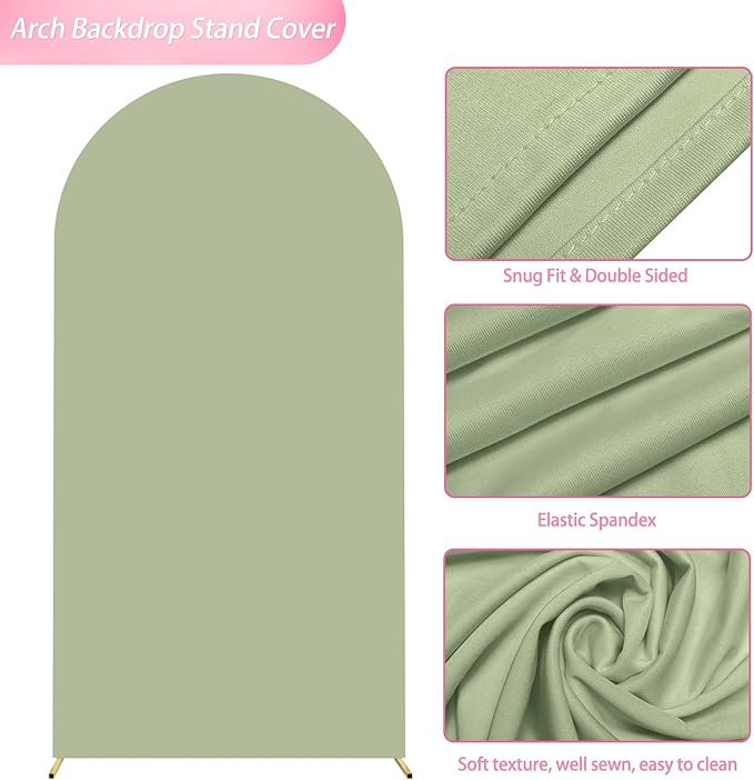 Wokceer 6.6FT Wedding Arch Cover Spandex Fitted Wedding Arch Stand Covers Round Top Sage Green Chiara Arch Cover for Birthday Party Ceremony Banquet Decoration