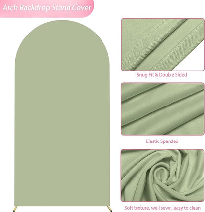 Wokceer 6.6FT Wedding Arch Cover Spandex Fitted Wedding Arch Stand Covers Round Top Sage Green Chiara Arch Cover for Birthday Party Ceremony Banquet Decoration