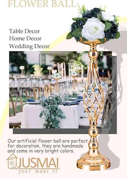 Artificial Flowers Ball 4 Pcs - Emerald Green White Wedding Table Centerpiece Decorations for Flower Arrangements