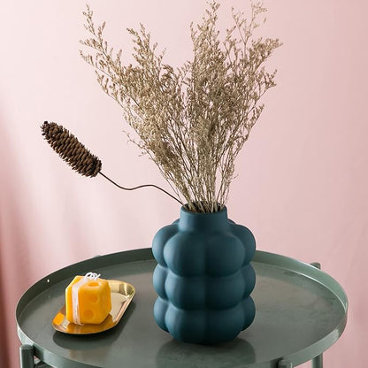 Ceramic Vase, Modern Dried Flower Vase, Blue Teal Vase with Raised Dots, Boho Home Decor for Centerpiece Wedding Dinner Table Party Living Room Office Bedroom, Housewarming Gift