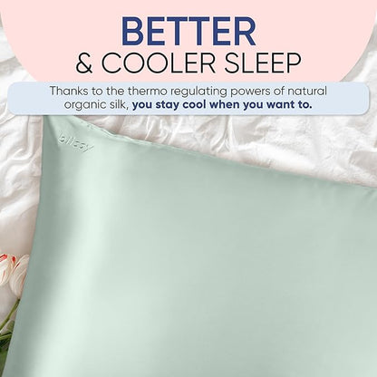 Blissy Silk Pillowcase - 100% Pure Mulberry Silk - 22 Momme 6A High-Grade Fibers - Silk Pillow Cover for Hair & Skin - Regular, Queen & King (Matcha, Queen)