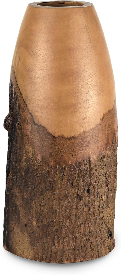 AeraVida Eco-Chic Natural Bark Decorative Mango Tree Wood Classic Flower Vase | Mango Tree Wood Flower Vase| Handmade Home Office Table Vase| Decorative for Living Room