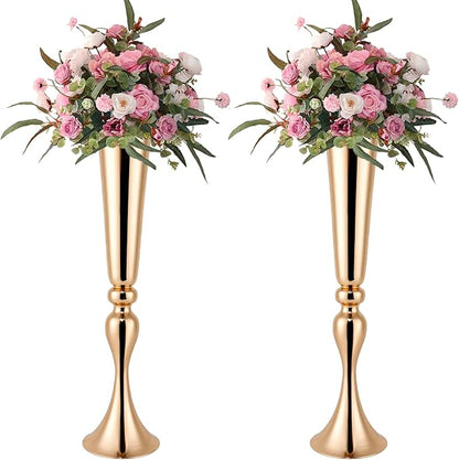 Gold Vase for Wedding Centerpiece, 2Pcs Metal Trumpet Vase 22" Tall Flower Stand for Wedding Table Centerpiece Decoration Floral Arrangement for Reception Bridal Party Decor